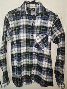 Vermont Flannel Shirt Plaid Organic Cotton Button Up USA Made White Blue Size XS